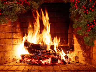 A fire in a fireplace