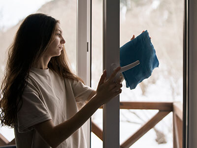 person cleaning window
