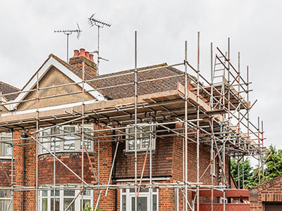 home with scaffolding around 