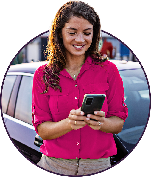 circle mask lady with phone