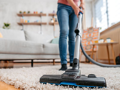 vacuuming carpet