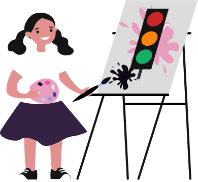 Illustration of a young girl painting on an easel