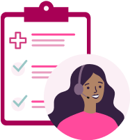 Illustration of a lady with a headset on in front of a clipboard with a medical checklist