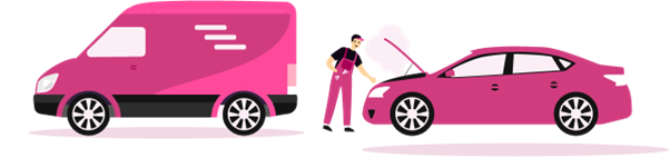 Illustration of a car being repaired by a recovery van