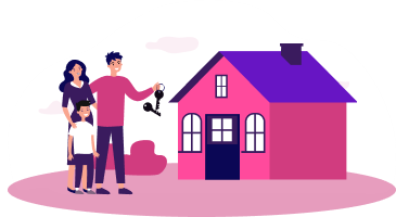 Illustration of a family walking to their home