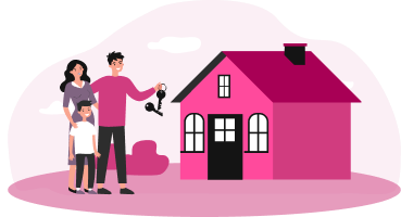 Illustration of a family walking towards their home