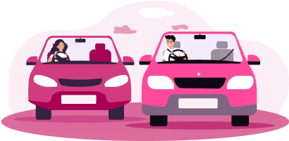 Illustration of two cars driving towards the viewer