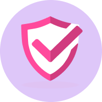 Illustration of a shield with a tick over it on a purple background